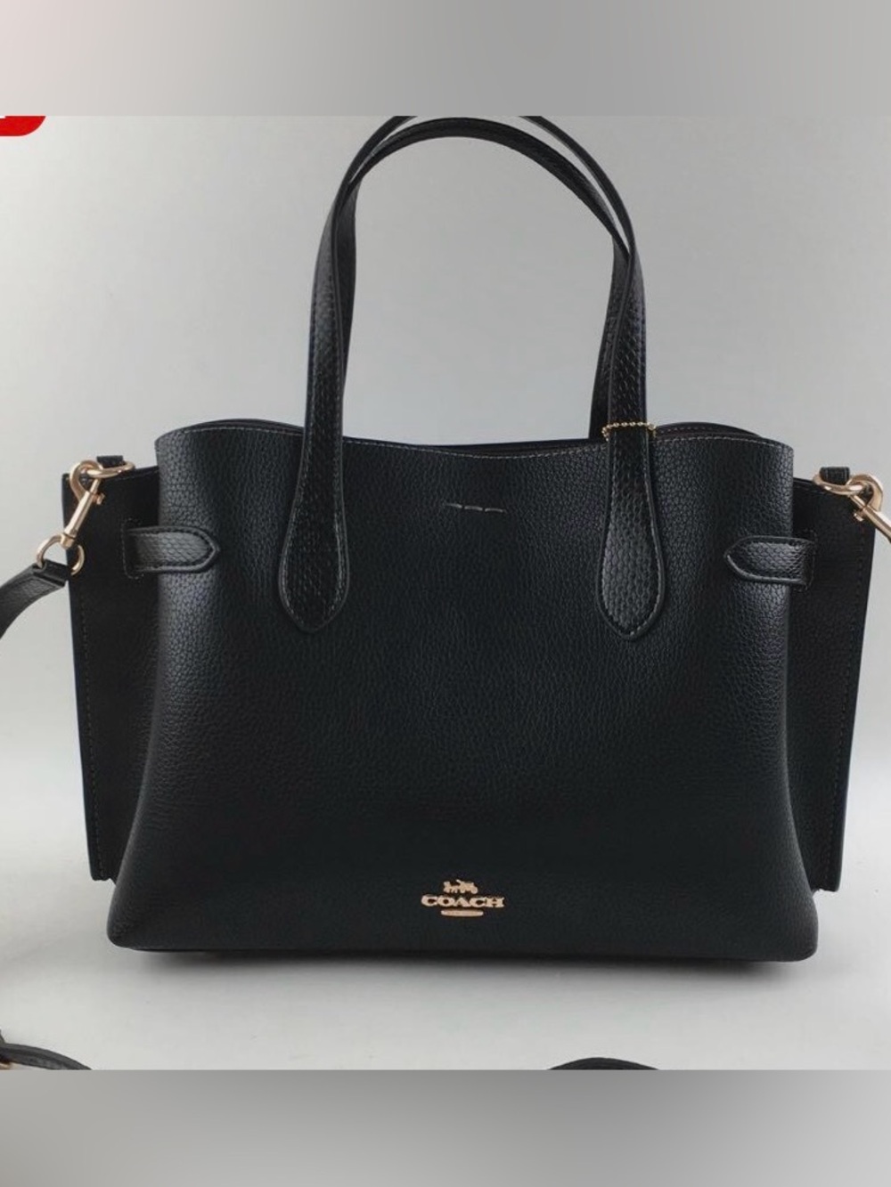 Coach Black Pebbled Leather Tote with Gold Logo - Picture 2 of 5